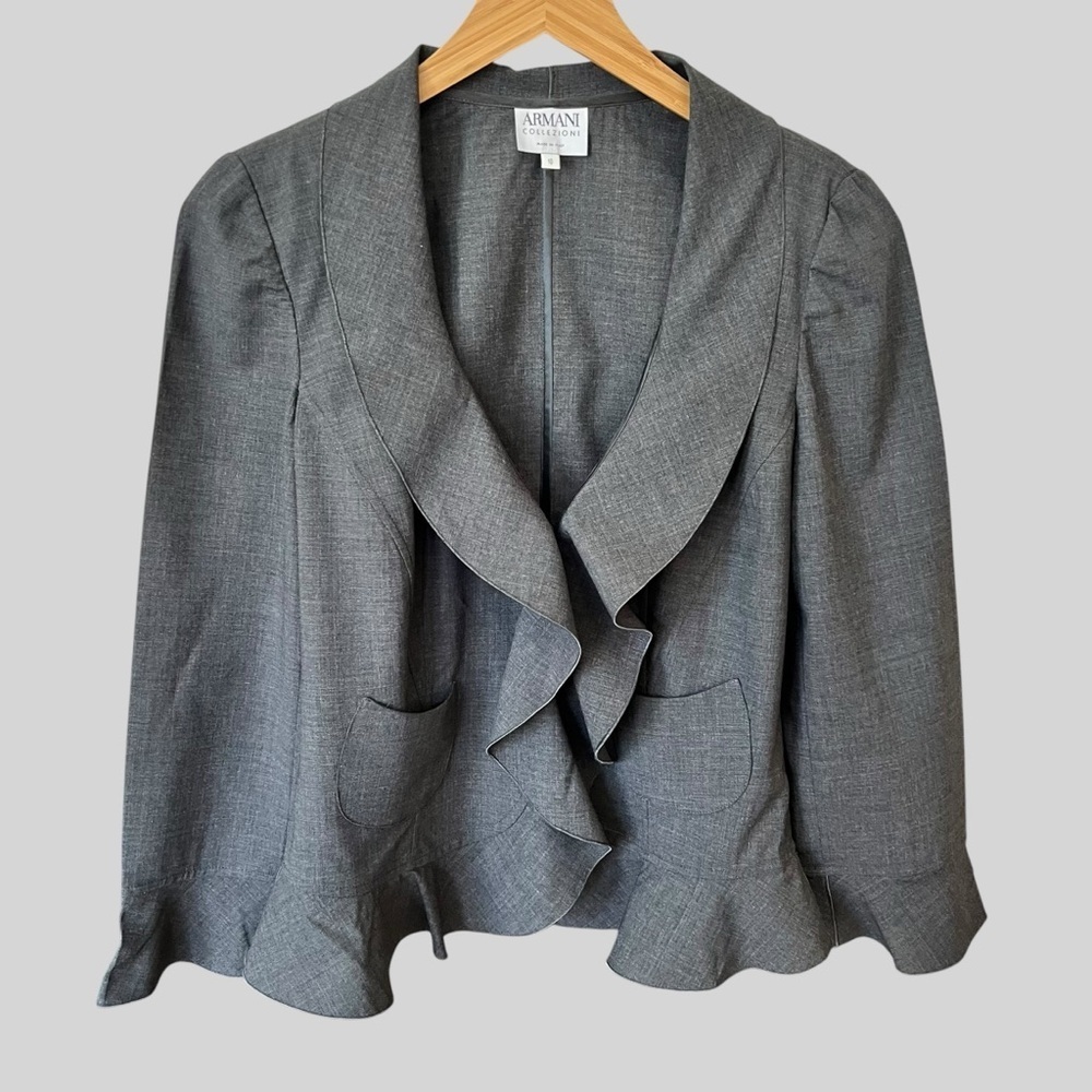 Armani Collezioni Vintage Gray Ruffle Blazer.